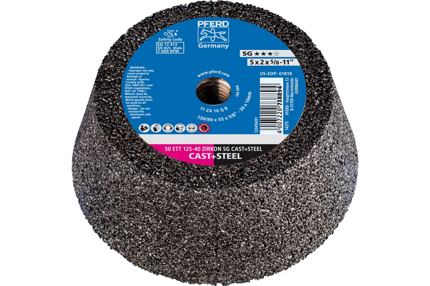 Picture of Pferd Cup Wheel, 5" X 3-3/4 X 5/8-11, Sg Steel+Cast, T11, Zirconia, Z